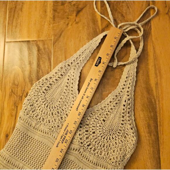 MODA International Sm‎ Y2K Oatmeal Crochet Allover Maxi Dress. Rare find. Hippie - Picture 10 of 15